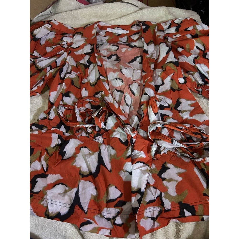 Hunter Bell New York Floral Wrap Blouse Tie Waist Women's Medium